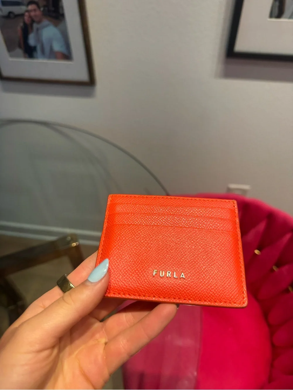 Furla Bright Orange Saffiano Leather Card Case